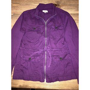 Ann Taylor Loft Zip Up Field Utility Cinch Waist Lightweight Jacket Plum-M